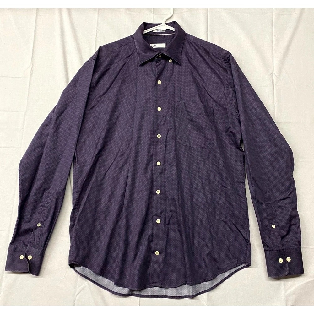 Peter Millar Shirt Mens Large Purple Geometric Cotton Curved Hem Button Down